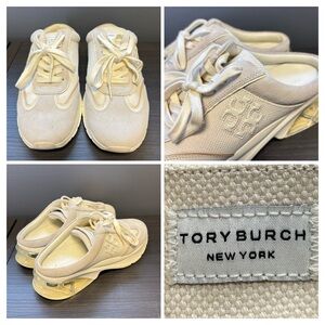 Tory Burch Good Luck Sneakers Size‎ 10.5 Slip On Backless Woven Leather Suede